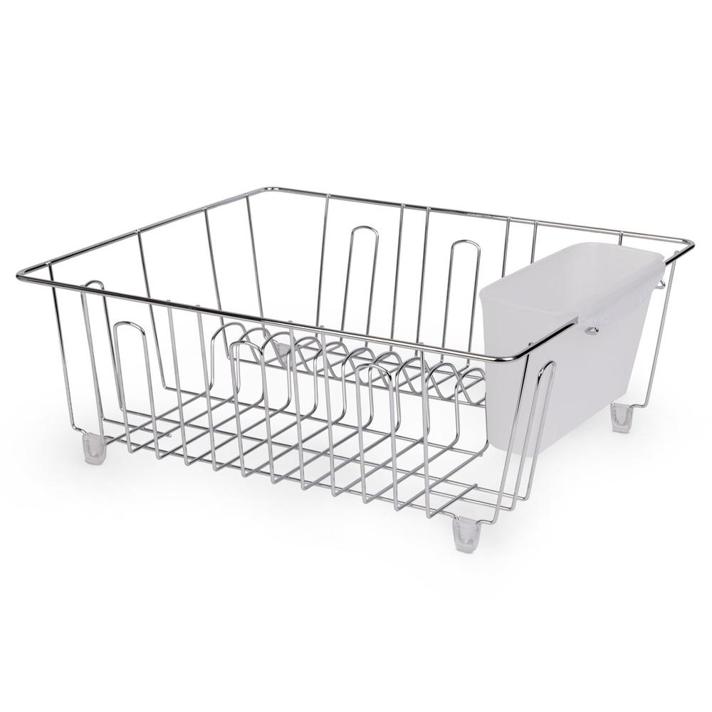 Small Wire Dish Rack Kitchen Organizer with Cutlery Cup Compact Dish Drainer Stainless Steel Countertop Drying and Storage