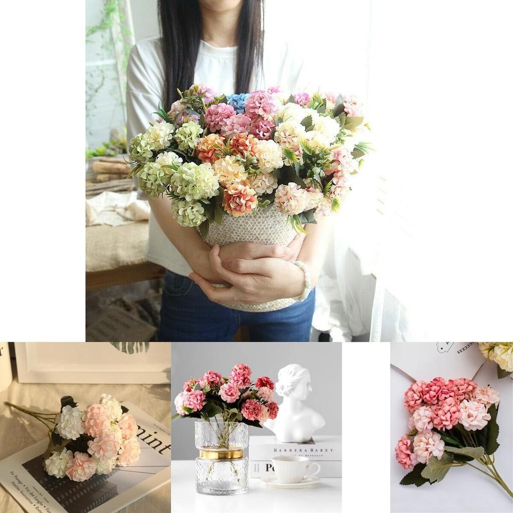 10 Heads Artificial Silk Hydrangea Fake Flowers Bouquet For Elegant Home Decor