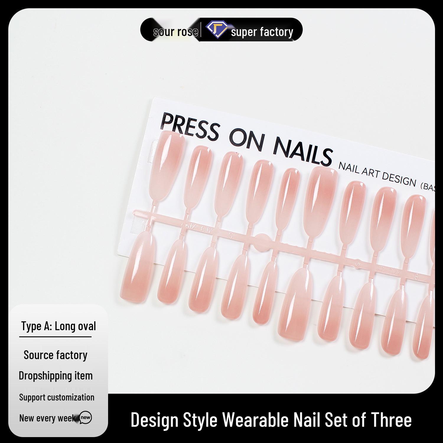 

Jiaolong Spring/Summer Nude French Solid Color Wearable Nail Pieces Set of Small