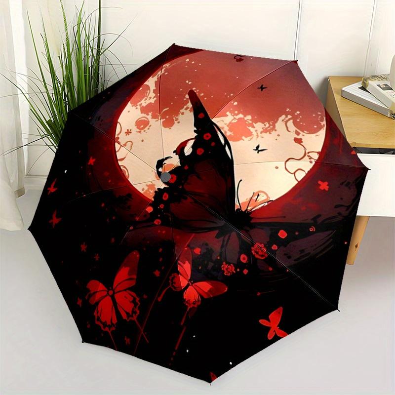 1pc Moonlit Butterflies Automatic Open/Close, Foldable Compact Umbrella with 8-Rib Shaft, Perfect Gift For Men And Women, Casual Style, Vibr