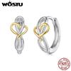 WOSTU Two Tone Gold 925 Sterling Silver Gold Heart Huggies Earrings For Women Lovely Ear Hoops Fine Jewelry Gift