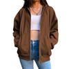Women's Solid Color Fleece Hooded Sweatshirt with Zipper