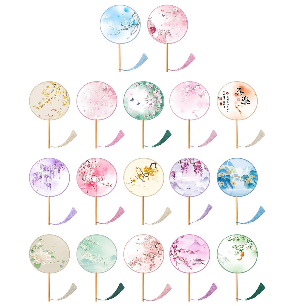 Fächer im chinesischen Stil, Tuschmalerei, antiker chinesischer Stil, chinesische Hochzeit mit Anhänger, Handfächer mit runden Quasten, Seidenfächer