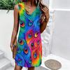 Plus Size V Neck Sleeveless Dress Green Mountain Waterfall Scenic Print For Nature Holiday Journey