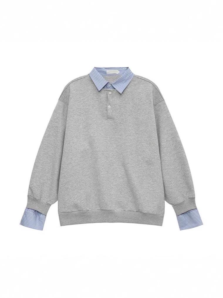 Men's American Minimalist Retro Two-Piece Style Sweatshirt: Autumn Loose Casual Preppy Long-Sleeved Top with Shirt Collar.