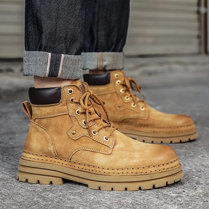 Martin Boots Autumn British Style Retro American Rhubarb Boots Sports Thick-soled High-top Leather Boots with Velvet
