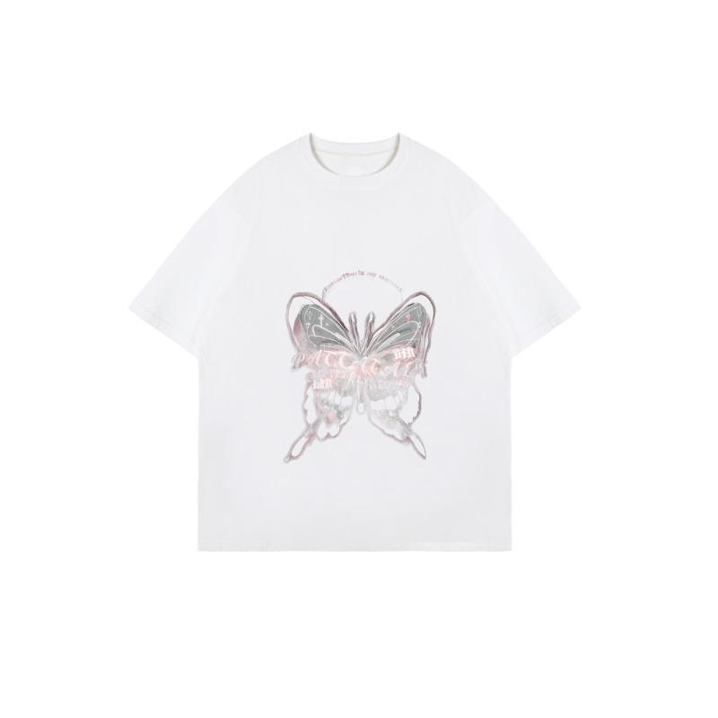 Oversized T Shirt Black Butterfly Print With Text Graphic Women Casual Streetwear Fashion Top Summer Outfit