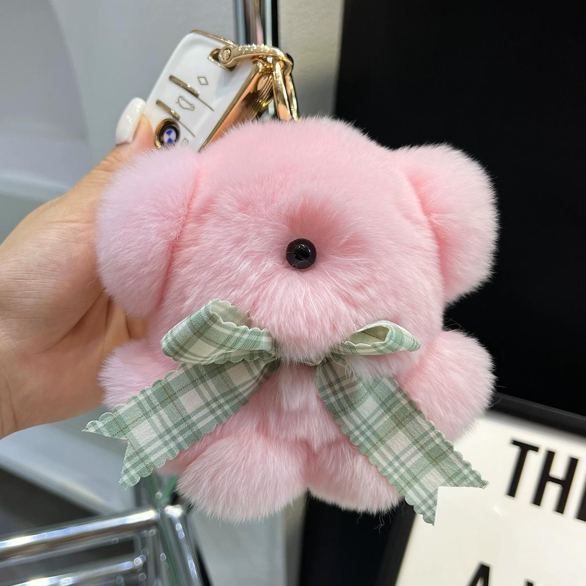 

[Милый медведь] Мех кролика рекс Коричневый медведь Автомобильный брелок Подвеска Плюшевая кукла Кукла Подвеска для сумки-книги розовый