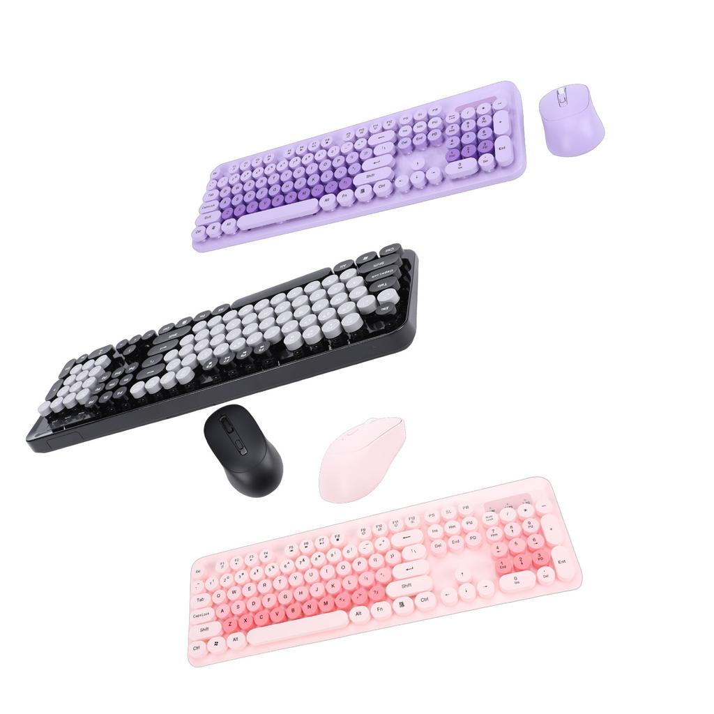 Wireless Keyboard Wireless Cute Keyboard And Mouse 104 Keys Typewriter  Retro Round Keycaps Keyboard For Pc Laptop Desktop