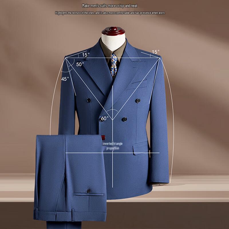 ROMON Men's Italian Craft Double-breasted Stripe 3-Piece Suit