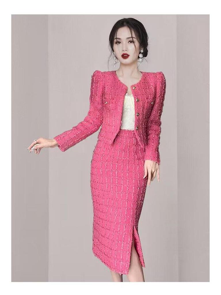 Completo Gonna Due Pezzi Rosso Rosa Autunno/Inverno