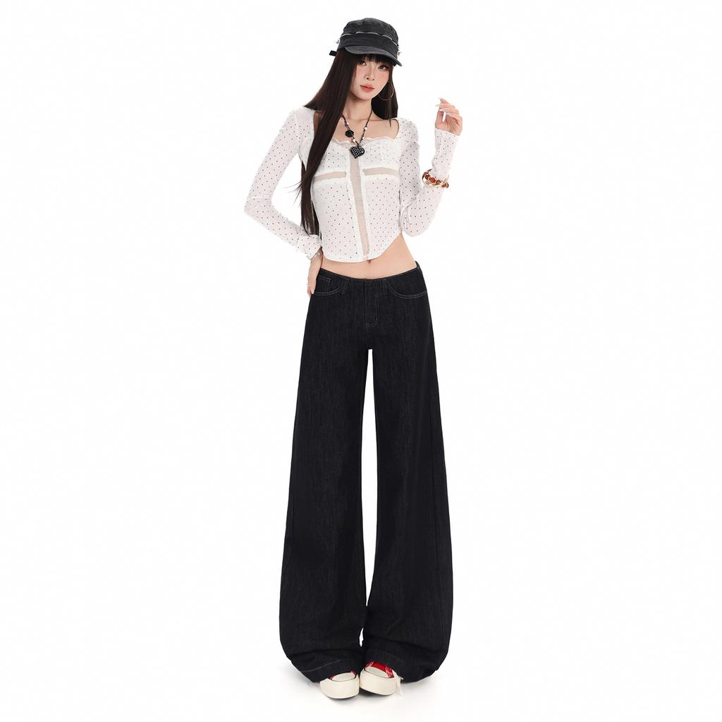 American original cow color low-rise slightly pulled jeans women's autumn new Spice Girl loose and thin wide-leg pants