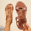 Women Sandals Large Size Belt Hollow Out Flat Bottom Sandals Women Fashionable All-Match Shoes Women Trend Outdoor Beach Shoes
