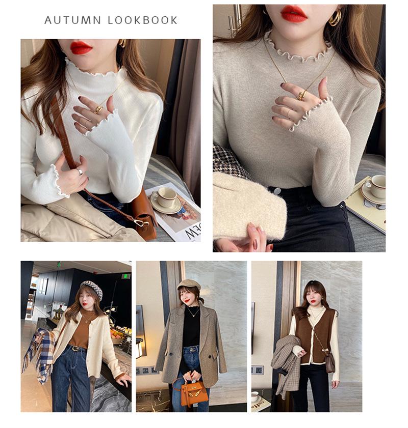 Women's Ruffled Half-High Collar Knitted Top - Stylish Spring/Autumn Base Layer Sweater, 2026 New Style
