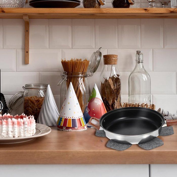 Lot de 12 protège-casseroles (3 tailles) -Protections pour ustensiles de cuisine-Protège et sépare les casseroles et poêles -Gris