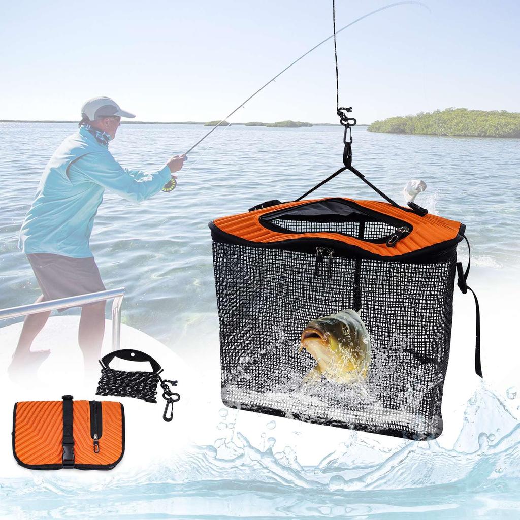 Large Floating Fishing EVA Fishing Includes 10m Nylon Rope Net, 40x29x31cm, 35L, Foldable, Bucket, Tackle,