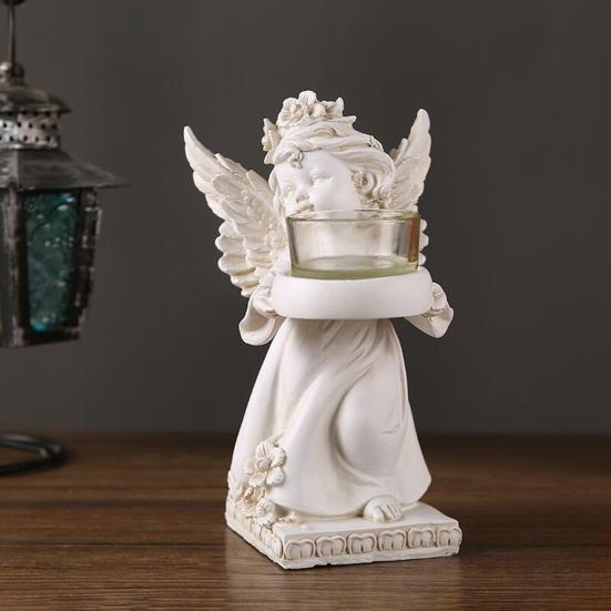 yangyizhi Little Angel Candle Holder, Resin Decorative Guardian Tea Light Retro Cherub Sculpture for Home Church Wedding Decor