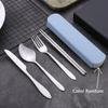 1Set Stainless Steel Chopsticks Spoon Fork Steak Knife with Storage Case Travel Camping Cutlery Set Portable Tableware