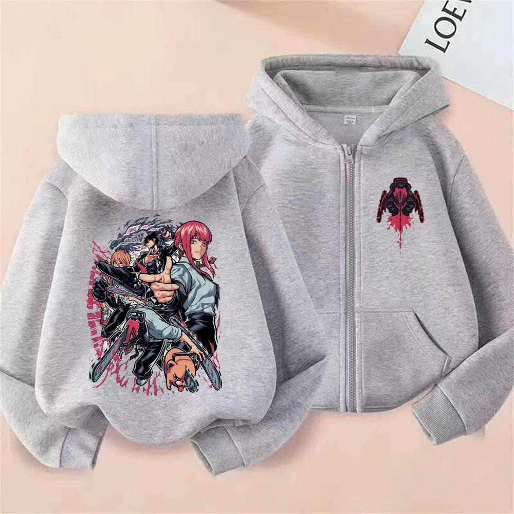 Anime Chainsaw Man Pochita Power Hayakawa Aki Makima Denji Grafik Reißverschluss Hoodie Herren Damen Mode Übergroße Zip-Up Jacke Mantel