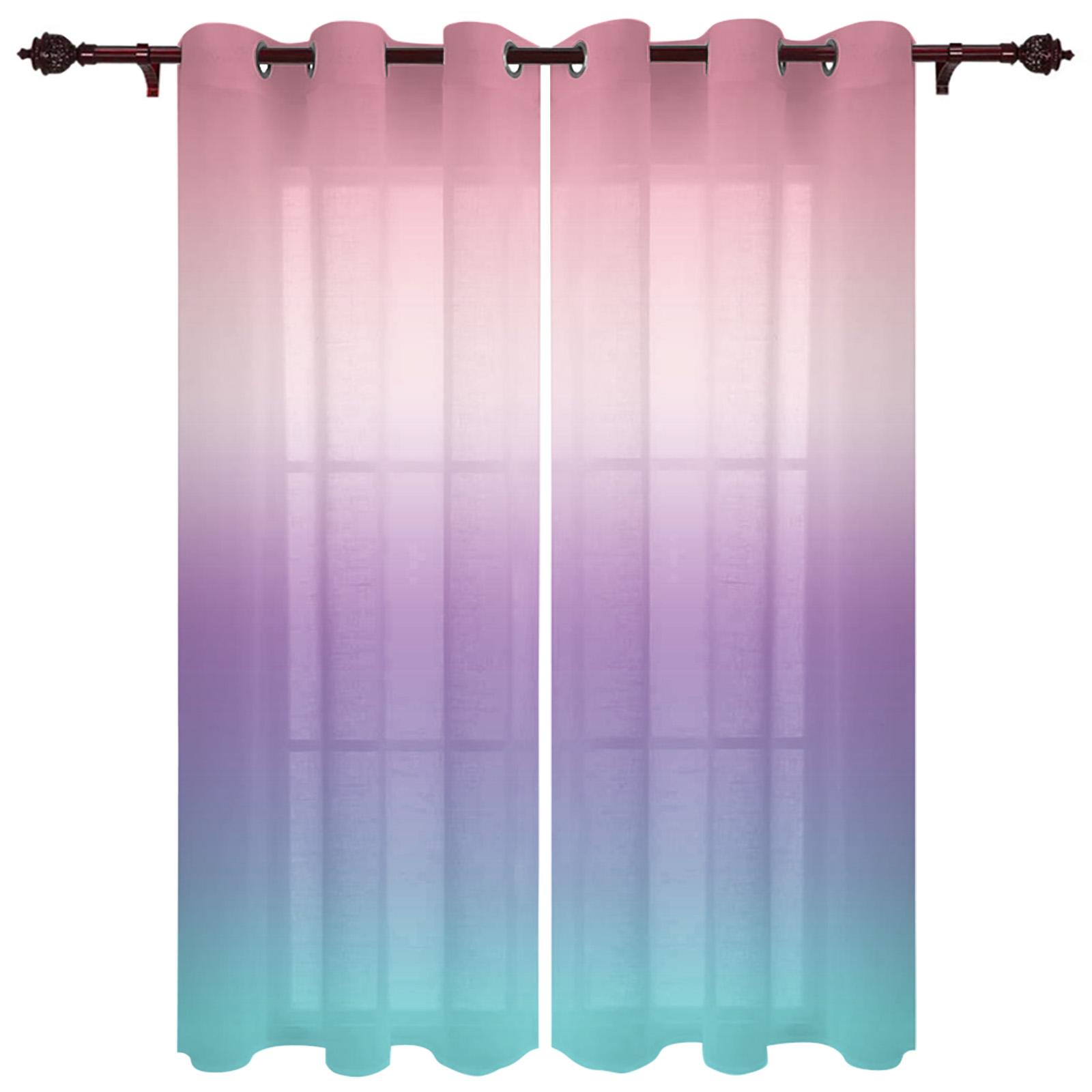 Candy Regenbogen Rosa Streifen Fenstervorhänge Luxusvorhänge für Kinder Mädchen Wohnzimmer Schlafzimmer Vorhänge Bedruckte Volant Vorhänge W60H60(CM)x2PCS&Grommet Top