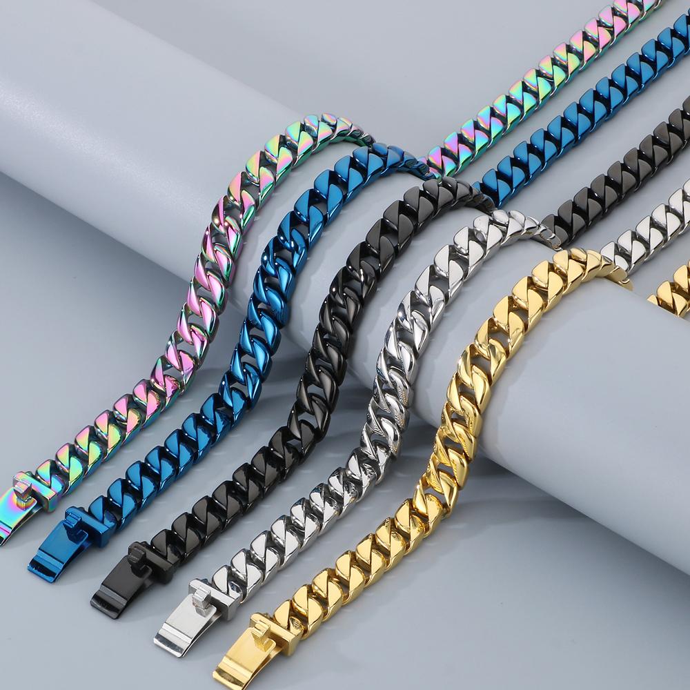 50/60CM Long 12MM Wide Cuban Link Chain Necklaces for Men Solid Stainless Steel On Neck Chains Party Male Jewelry Gifts 5 Color