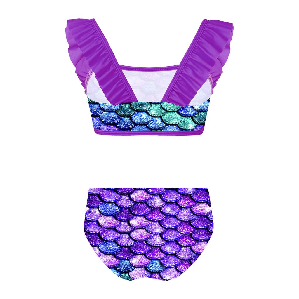 Girls Two Piece Swimwear Ruffled Tankini Top Matching Briefs Holiday Beach Bathing Suit Outfit