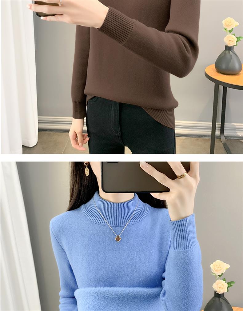 2025 Women's Fleece Knit Round Neck Sweater - Warm, Thick, Plus Velvet One-Piece Base Layer for Autumn/Winter