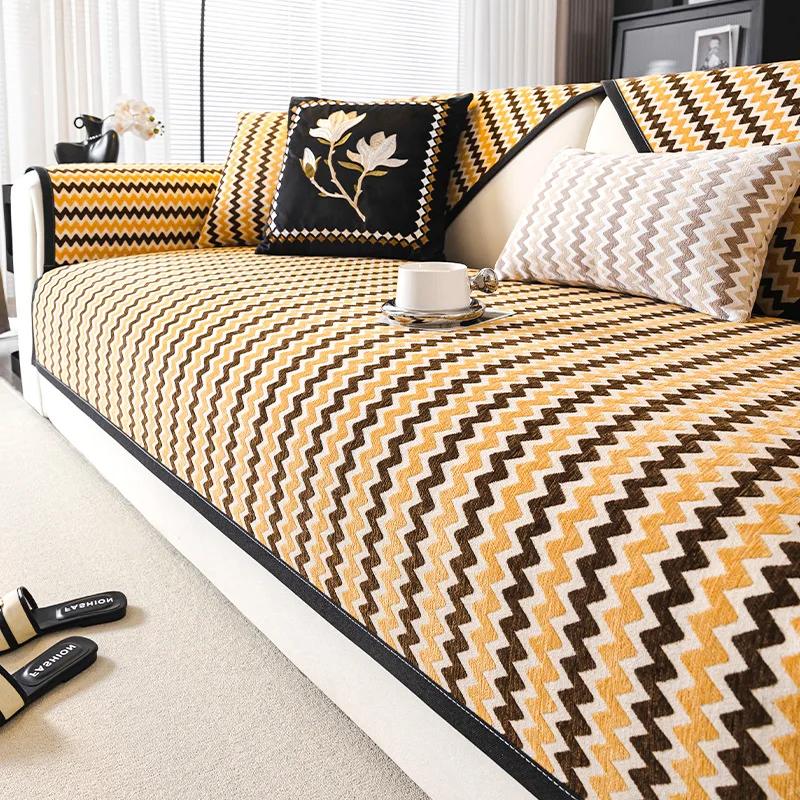 Luxury Non-slip Sofas Towel Couch Cover Wavy Line Sofa Seat Pad Furniture Protection Covers Chenille Sofa Covers for Living Room