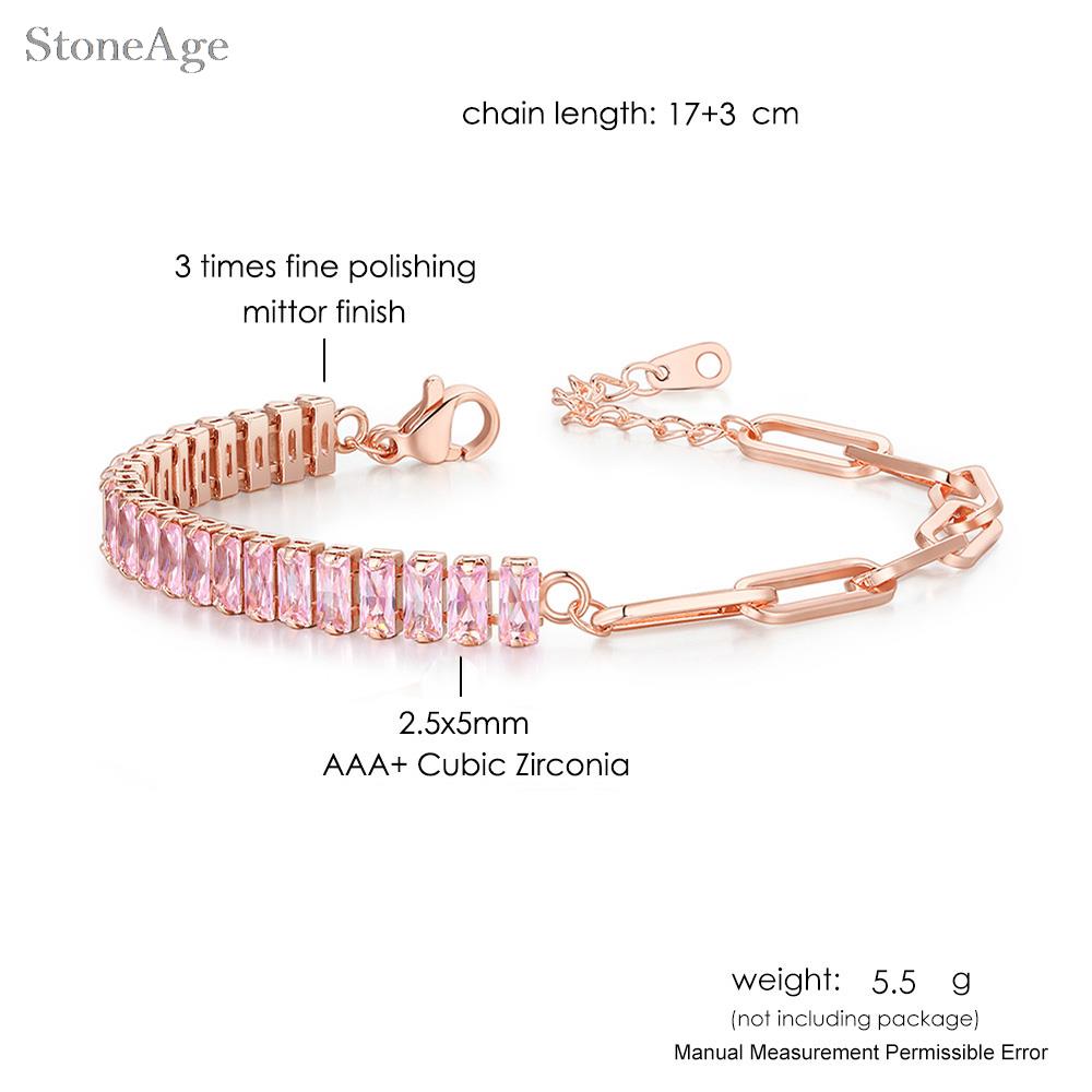 Pink Crystal Tennis Bracelets for Women Female Trend Romantic Shiny Zirconia Adjustable Folding Buckle Chain on Hand Jewelry