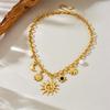Trendy Starfish Moon Sun Shaped Pendant Charm Necklace Statement Stainless Steel Golden Chain Fashion Jewelry Pvd Plated