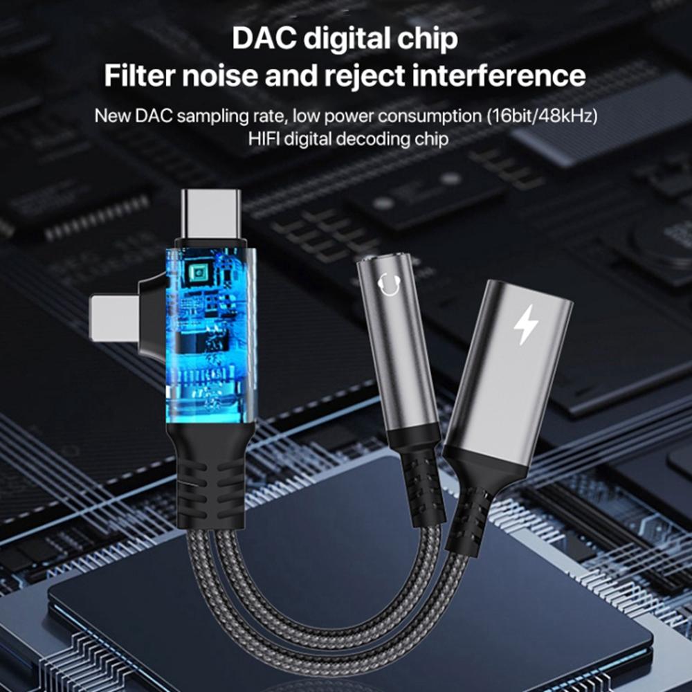 L-Shaped iP/USB-C to 3.5mm Female + Type-C Charging Cable Audio Charging Adapter