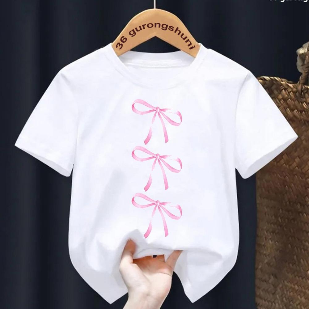 Fete de vară cu mânecă scurtă tricou copii top Toddler moda bowtie imprimare O-neck mânecă scurtă tricou copii haine de culoare bomboane