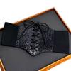 PU Leather Leopard Print Waistband Elastic Blingbling Corset Belt Luxury Gold Cummerbunds  Dress