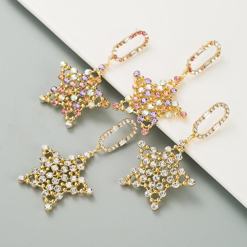 

Rhinestone-Encrusted Fashion Stars Sterling Silver Fringe Earrings Ear Studs Needle Women s Pendant Long