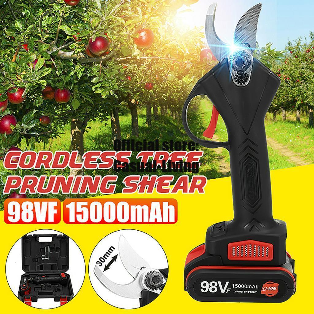 220W 98V Cordless Pruner Lithium-ion Pruning Shear 15000mAh Fruit Tree Bonsai Pruning Electric Tree Branches Cutter Landscaping