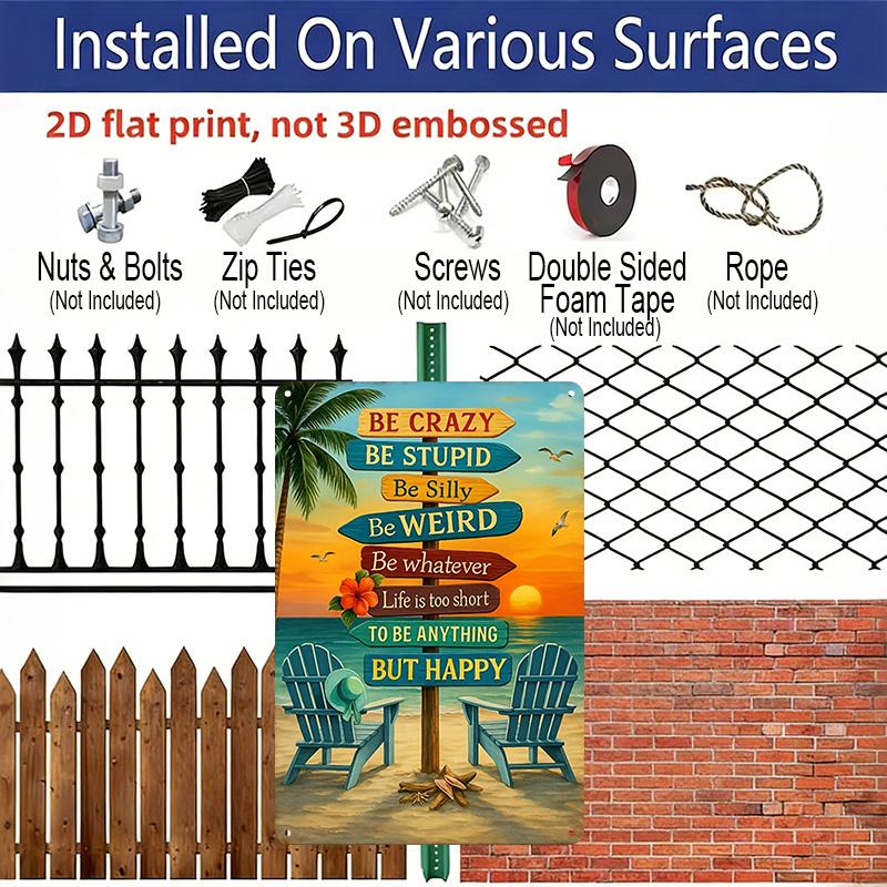2D Flat - 1pc Ideal for Decorating Your Space, This AluminuSign Features a Relaxing Tropical Beach Scene with Palm Trees And Adirondack Chairs