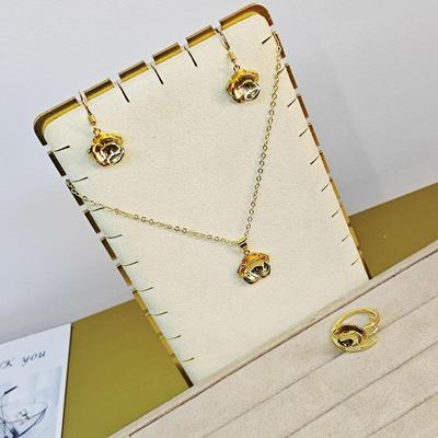 Exquisite Flower Sets Women's Jewelry Champaign Gold Color Earring Ring Pendant Chain Combination Set