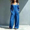 Women's One-Shoulder Color-Block Suspender Jumpsuit with Pockets, Loose Fit Wide Leg Floor-Length