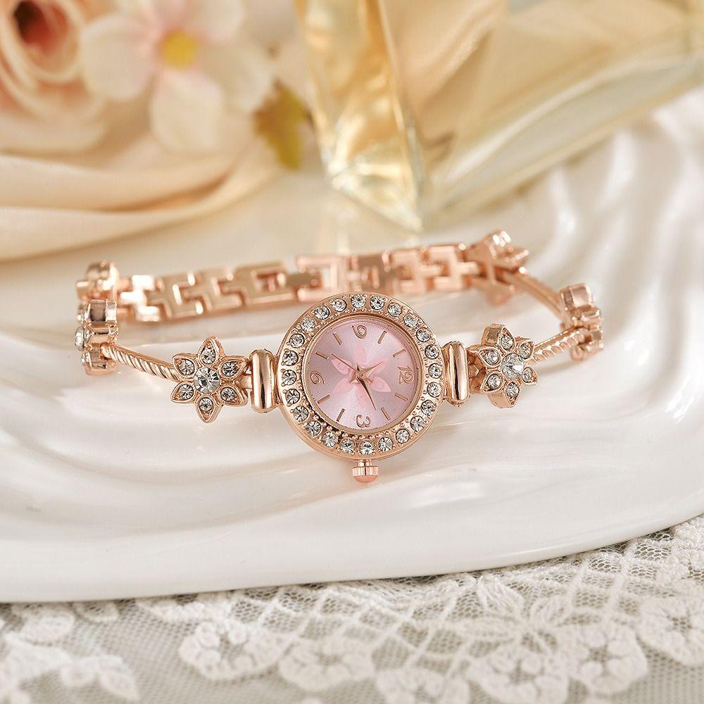 with Adjustable Bracelet Circle Shaped Watch Rhinestone Wrist Decoration Quartz Watches  Women Girl