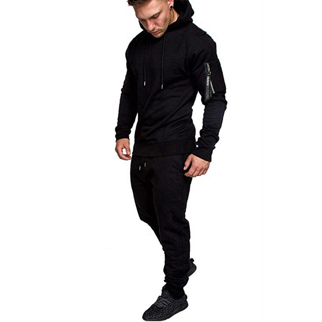 Mens  Splicing Zipper Print Sweatshirt Top Pants Sets Sport Suit Tracksuit