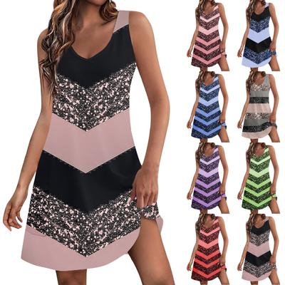 Women's Casual Sundress With Pockets Summer Boho Beach Dress Stripe Blouses For Women T-Shirts Dress V Neck Loose Tank Dresses