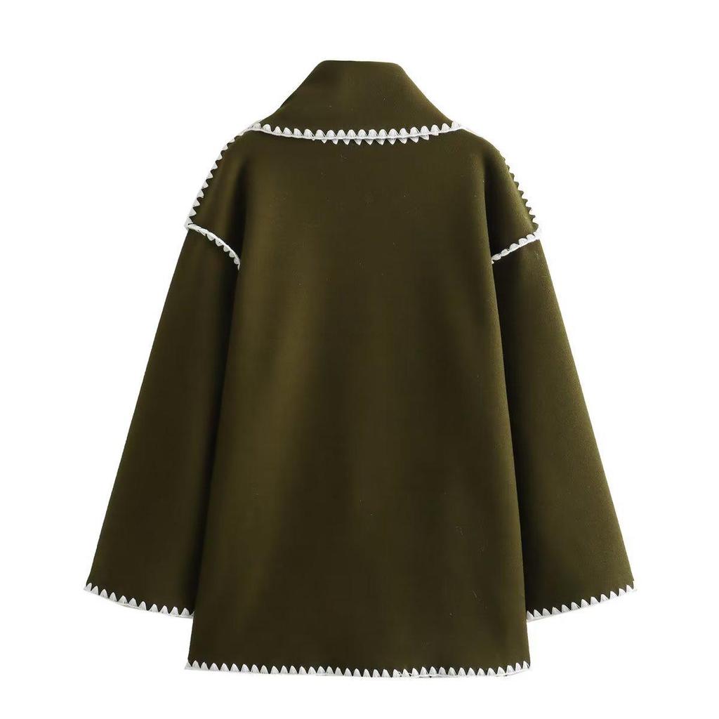 2023 Autumn/Winter Women's European and American Fashion Thick Woolen Coat with Tassel Scarf