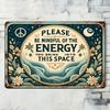 1PC Retro Chic, Vintage 'Please Bring Energy To This Space' Tin Sign - Perfect For Home, Cafe, Bar, Garage & Outdoor Decor