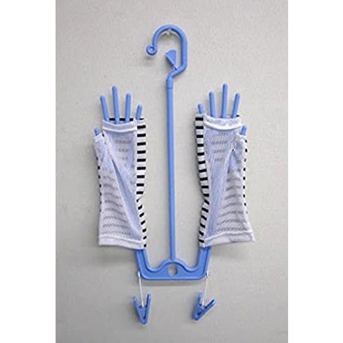 Sawafuji Glove Drying Rack, Light Blue, Made in Japan, with Clothes Drying Clothesline and Glove Hanger, Includes Pinch, Suitable for Cooking, Leather