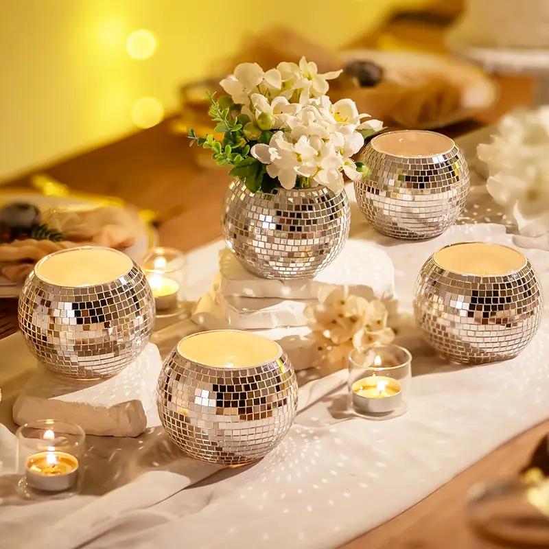 WTEMPO Disco Ball Vase Artificial Decorative Bowl for Candle Holder Centerpieces Multi-Functional Room Decoration Makeup Storage Ice Bucket Candy Jar