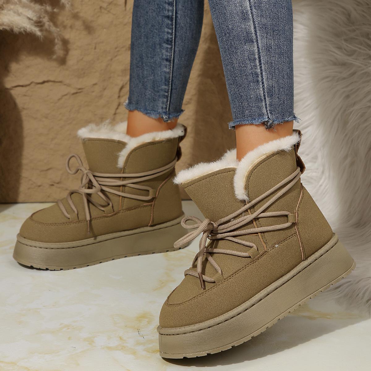 

Женские зимние ботинки на платформе с подкладкой из искусственного меха, удобные, пушистые, теплые, на шнуровке, для ходьбы, нескользящие ботинки из искусственной замши для женщин 38 хаки