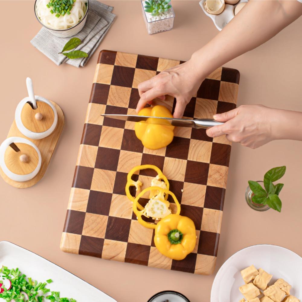 Solid Wood Checkerboard Cutting Board Splicing Color Fruits Tray Chopping Block  Baby Food