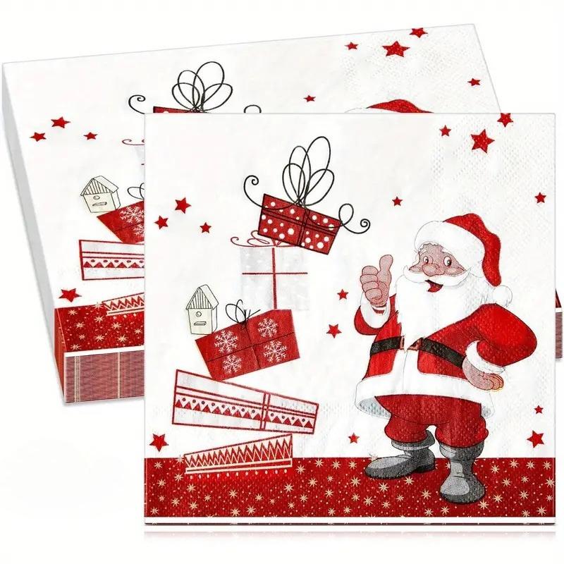 20/40/60pcs Christmas Party Napkins - Santa Claus,Holiday Table Decorations - Disposable Dinner Napkins for Christmas Dinner