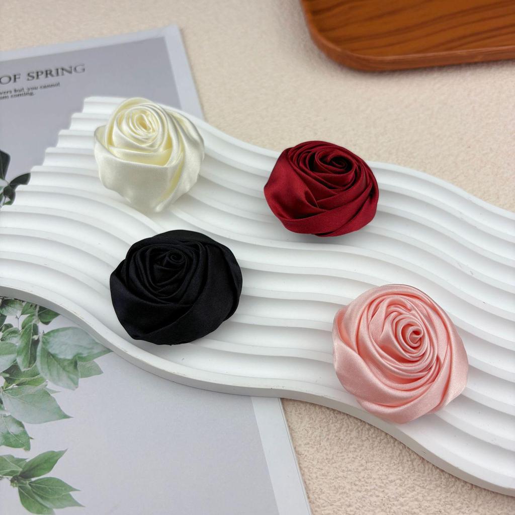 Korean Handmade 4.5cm Rose 3D Satin Fabric Flowers for Headwear & Clothing Accessories