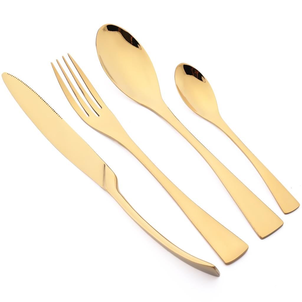 7Pcs Gold Dinnerware Set High Quality Stainless Steel Cutlery Set Knife Fork Tea Spoon Tableware Set Home Kitchen Dinner Silverware Set